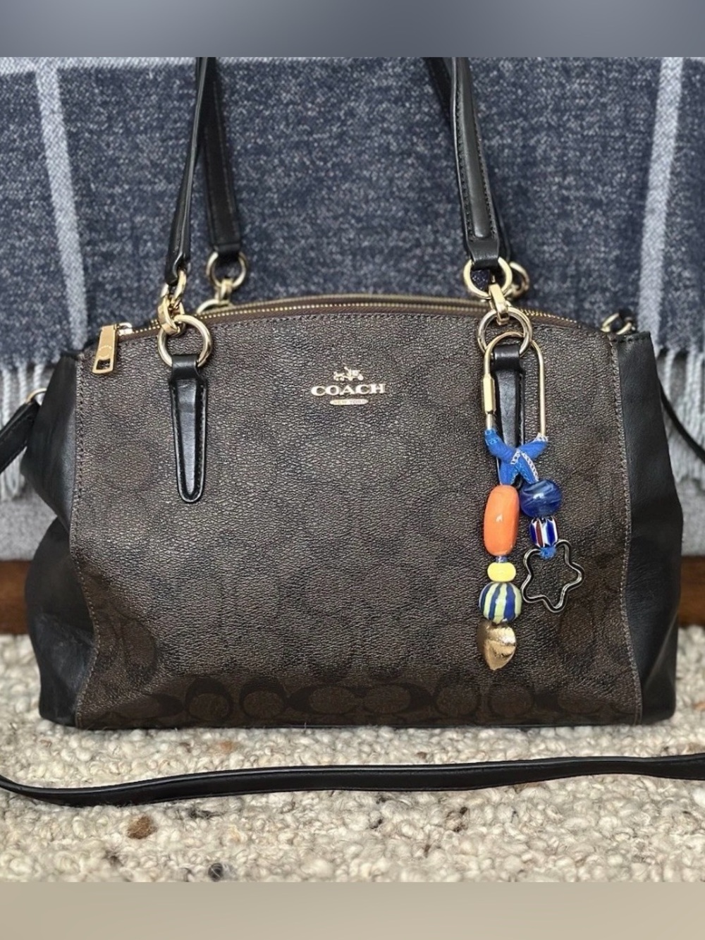 Coach Authentic Christie Carryall In Signature Satchel Brown & Black